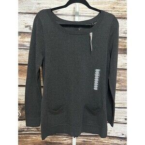 Jeanne Pierre Gray Button Back Tunic Sweater 100% Cotton Sz Medium M New